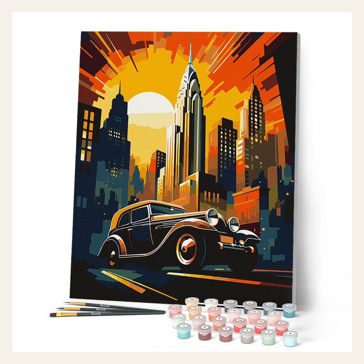 Art Deco Car in New York finished paint by numbers artwork