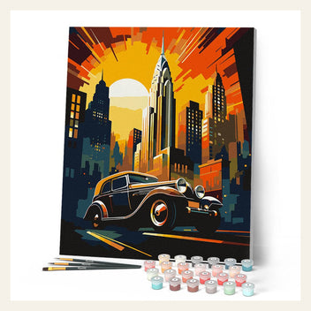 Art Deco Car in New York finished paint by numbers artwork