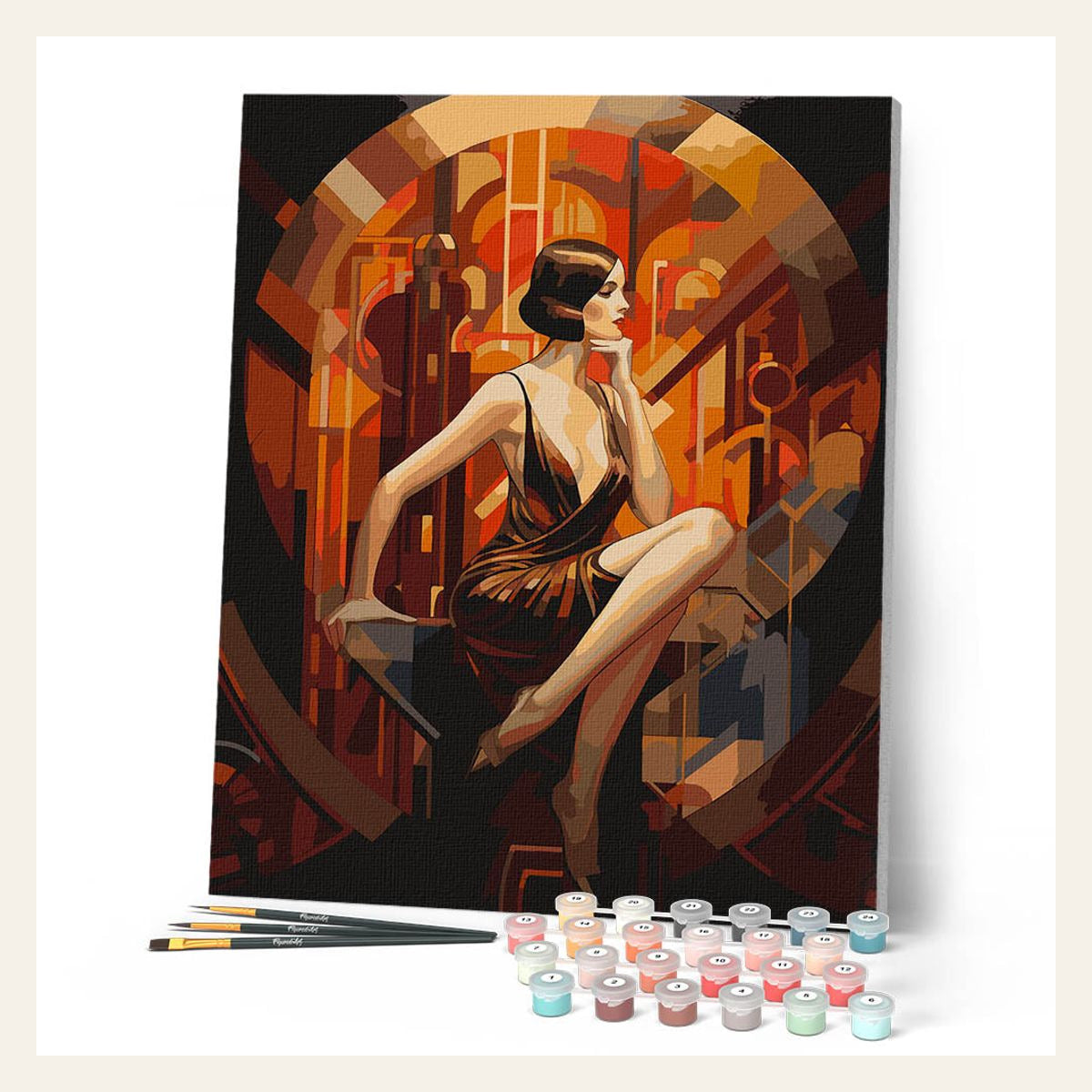 Sitting Art Deco Woman finished paint by numbers artwork