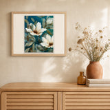 White Flower 2 artwork displayed in a warm interior
