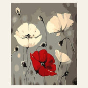 Red and White Flowers finished paint by numbers artwork