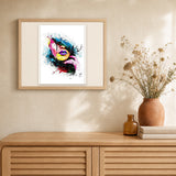 Woman's Face artwork displayed in a warm interior
