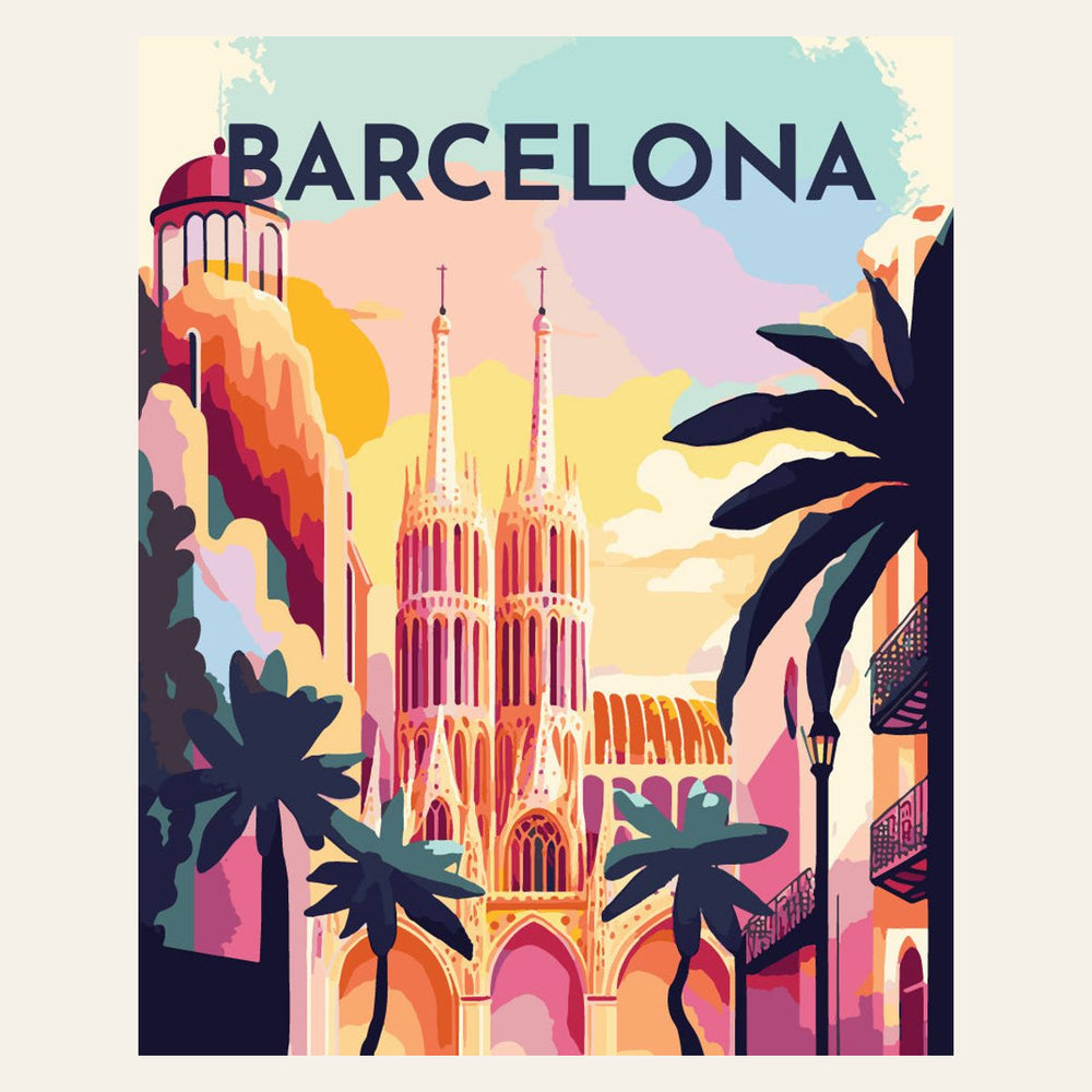 Travel Poster Barcelona finished paint by numbers artwork