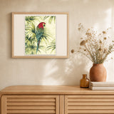 Flowers and Parrot artwork displayed in a warm interior