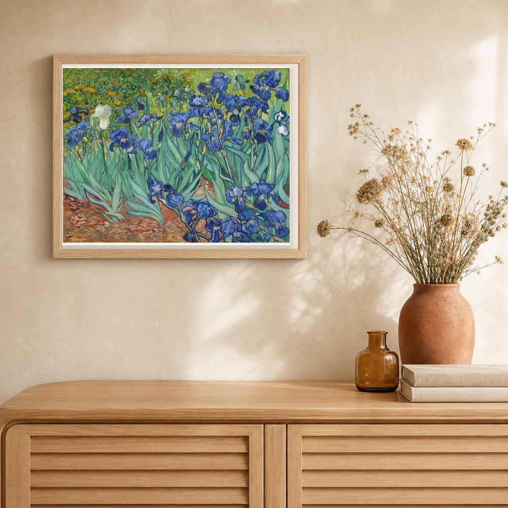 Van Gogh Iris artwork displayed in a warm interior