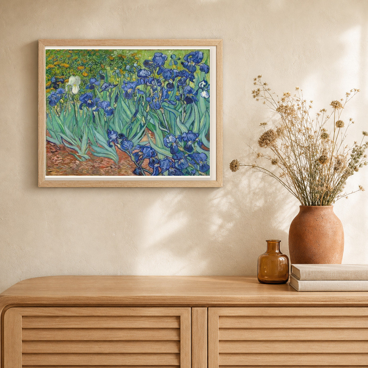 Van Gogh Iris artwork displayed in a warm interior
