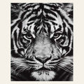 Tiger Head Black And White finished paint by numbers artwork