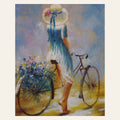 Young woman on a bicycle finished paint by numbers artwork