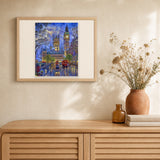 London in the dusk artwork displayed in a warm interior