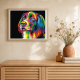 Dog Pop Art Portrait artwork displayed in a warm interior