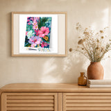 Hibiscus Garden artwork displayed in a warm interior
