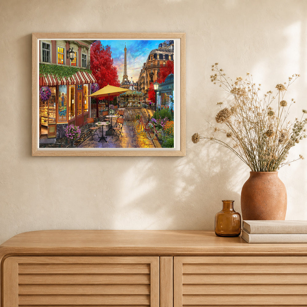 Terrace in Paris artwork displayed in a warm interior