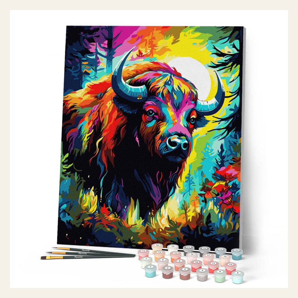Colorful Abstract Bison finished paint by numbers artwork