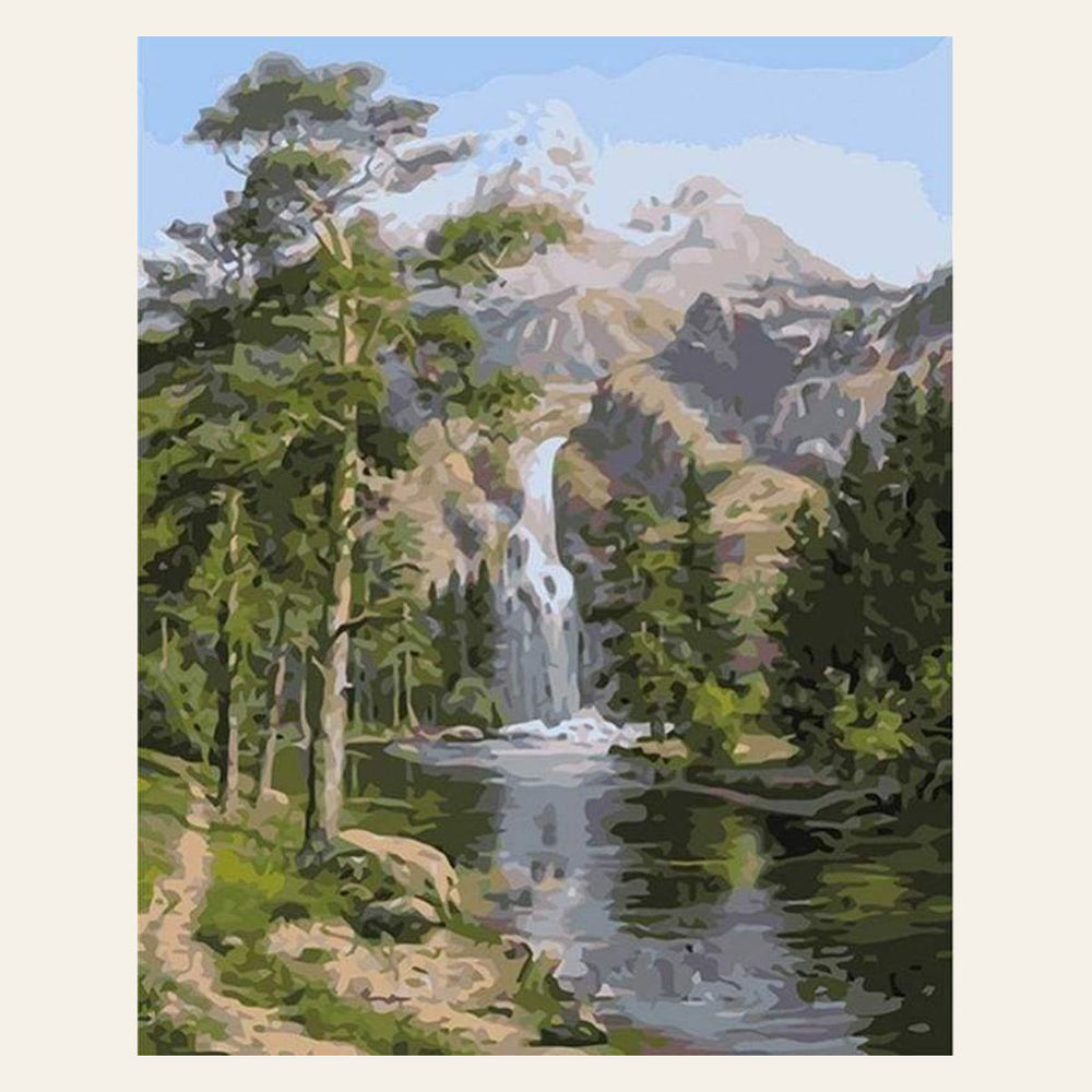 Waterfall near the mountain finished paint by numbers artwork