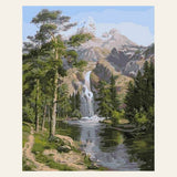 Waterfall near the mountain finished paint by numbers artwork