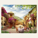 Breakfast in a Mediterranean village finished paint by numbers artwork