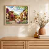 Breakfast in a Mediterranean village artwork displayed in a warm interior