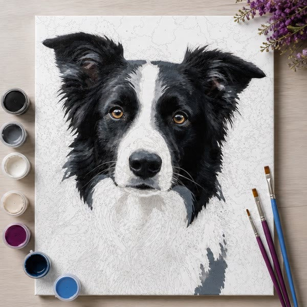 Border collie photograph translated into a numbered canvas