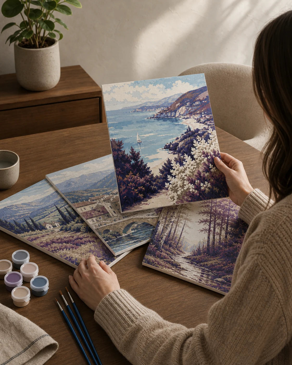 Choosing a paint by numbers design from an art collection