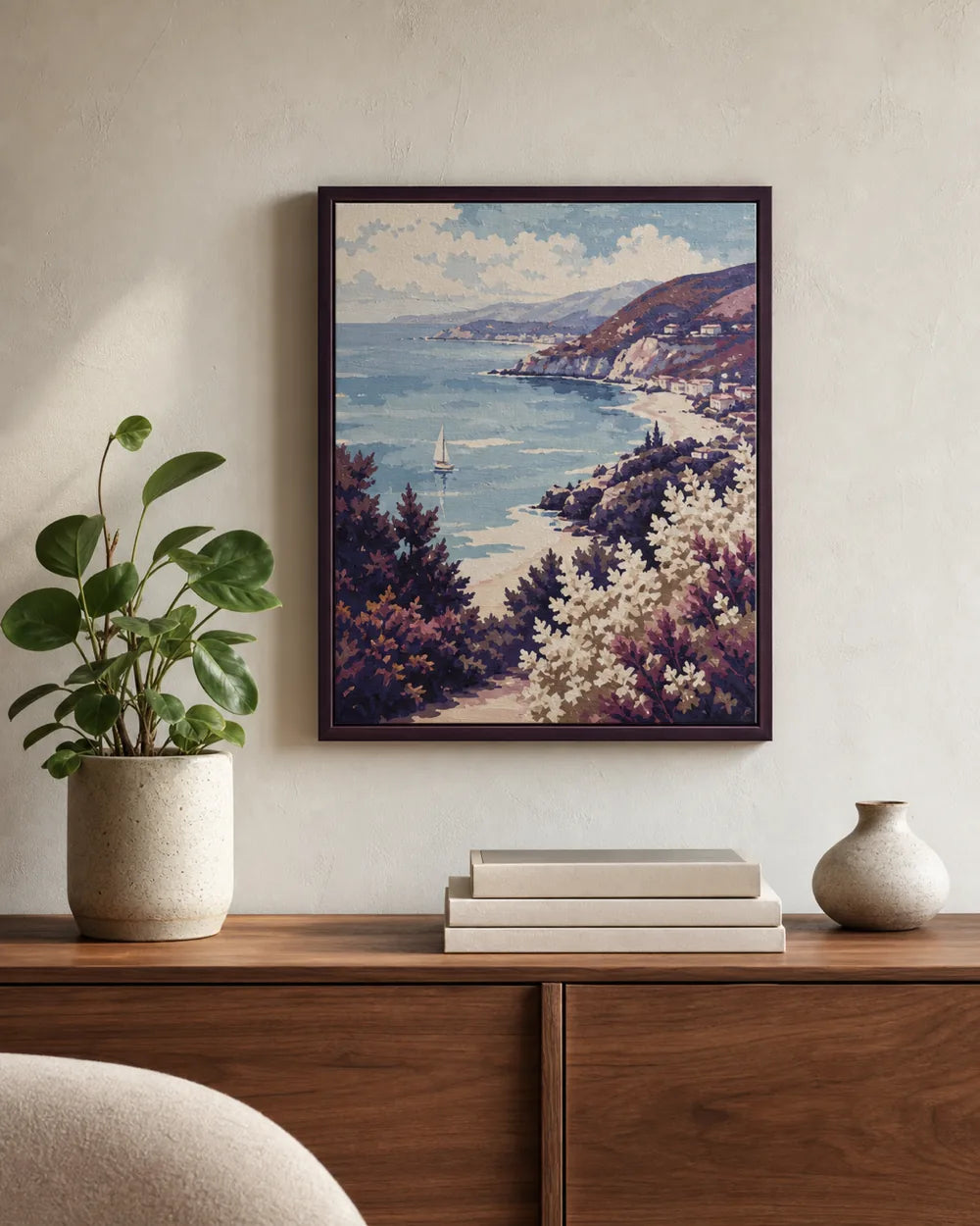 Finished paint by numbers artwork framed and displayed at home