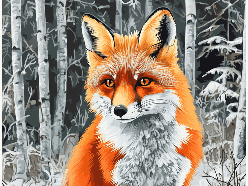Fox in Winter finished paint by numbers artwork