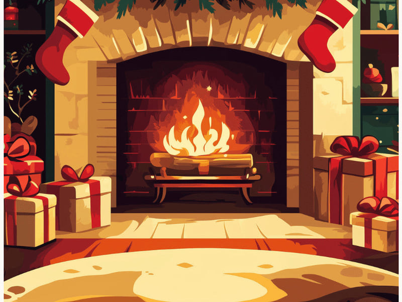 Fireside Christmas finished paint by numbers artwork